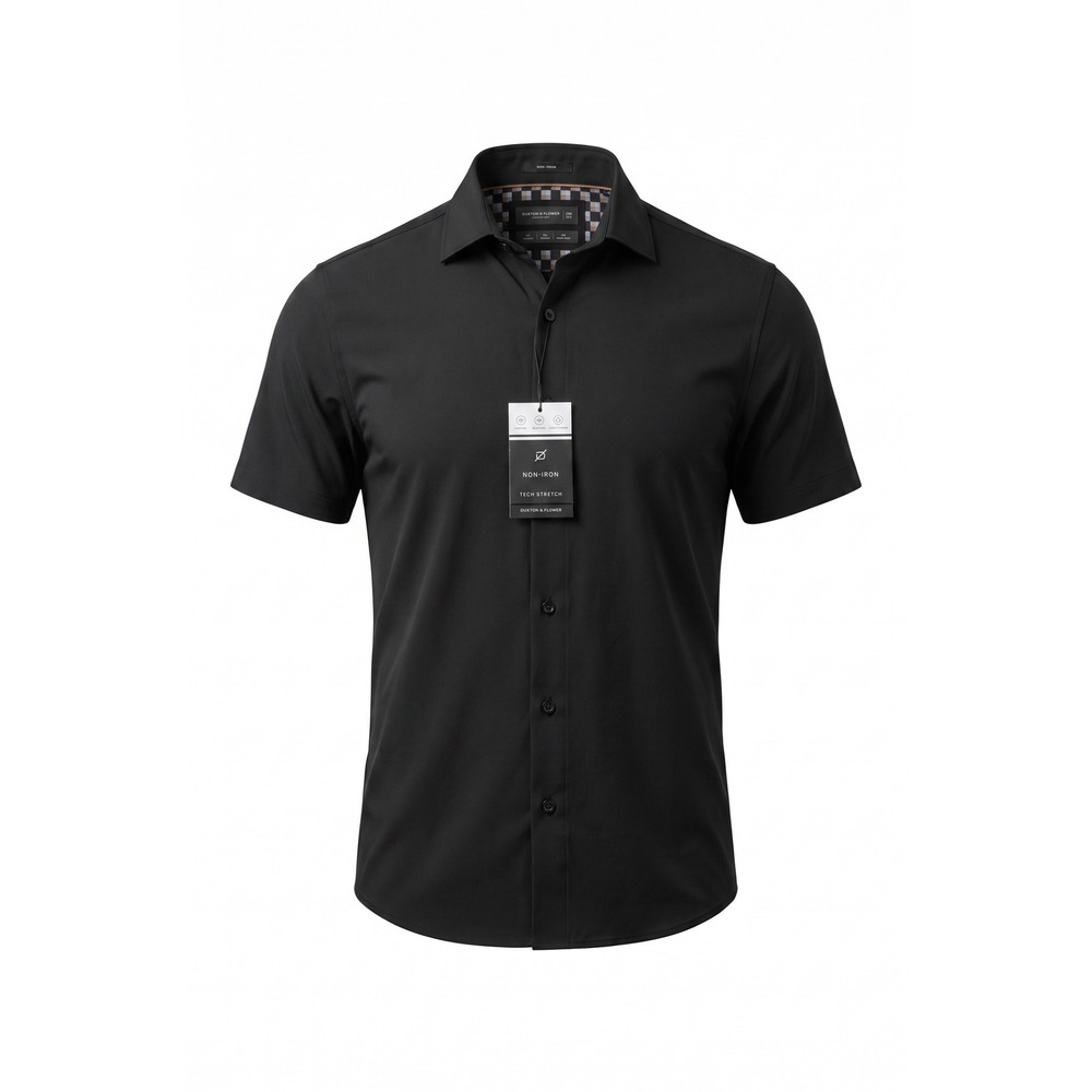 Denim & Flower Mens Tech Stretch Non Iron Short Sleeve Button Down Shirt Black M